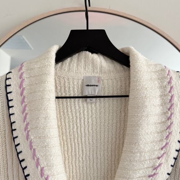 Anthropologie Maeve Collared Whipstitch Open Cardigan Sweater Ivory - Picture 5 of 7